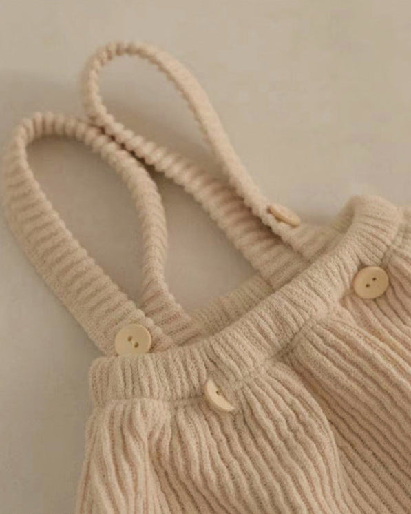 Solid Color Buttoned Elastic Baby Overalls