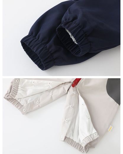 Color Block Zipped Long Sleeve Baby Hooded Jumpsuits
