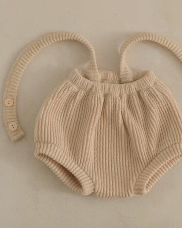 Solid Color Buttoned Elastic Baby Overalls