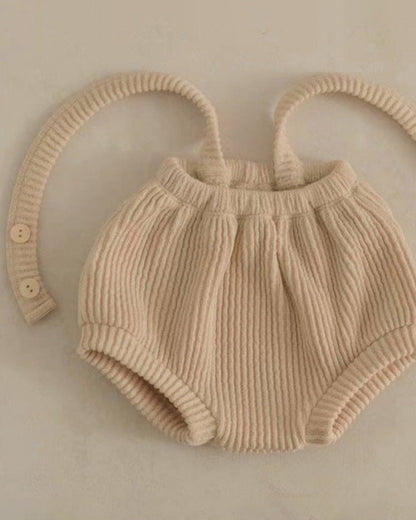Solid Color Buttoned Elastic Baby Overalls