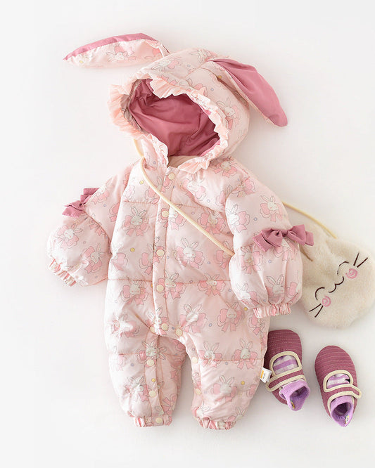 Sweet Rabbit Warm Hooded Baby Jumpsuits