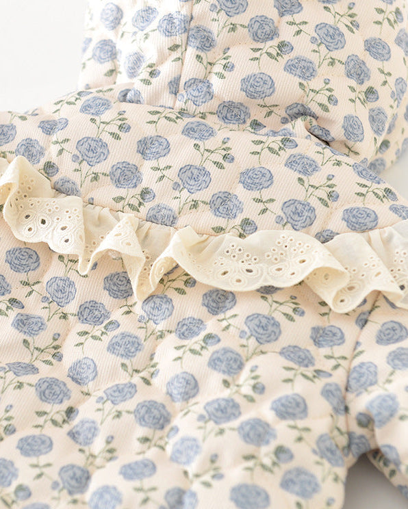 花柄レースのジップ付きベビーフード付きジャンプスーツ