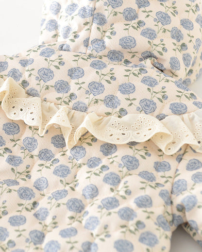 花柄レースのジップ付きベビーフード付きジャンプスーツ