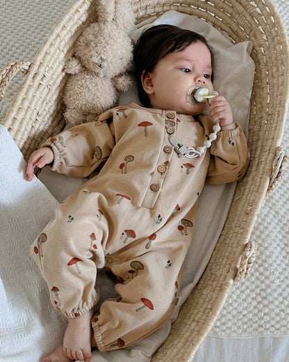 Fruit Printed Soft Cotton Long Sleeve Baby Jumpsuits