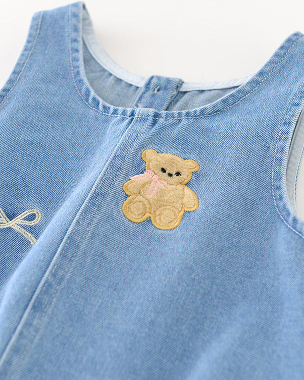 2pcs Cartoon Printed Denim Baby Shirt Romper Set