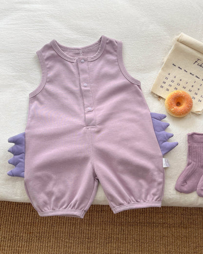 Solid Color Dinosaur Decor Sleeveless Baby Jumpsuits