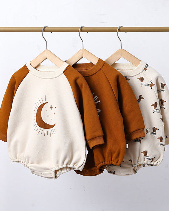 Moon Smile Face Long Sleeve Baby Sweatshirt Romper