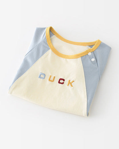 Duck Pattern Color Block Short Sleeve Baby Romper