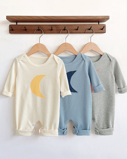 Moon Printed Long Sleeve Baby Jumpsuits