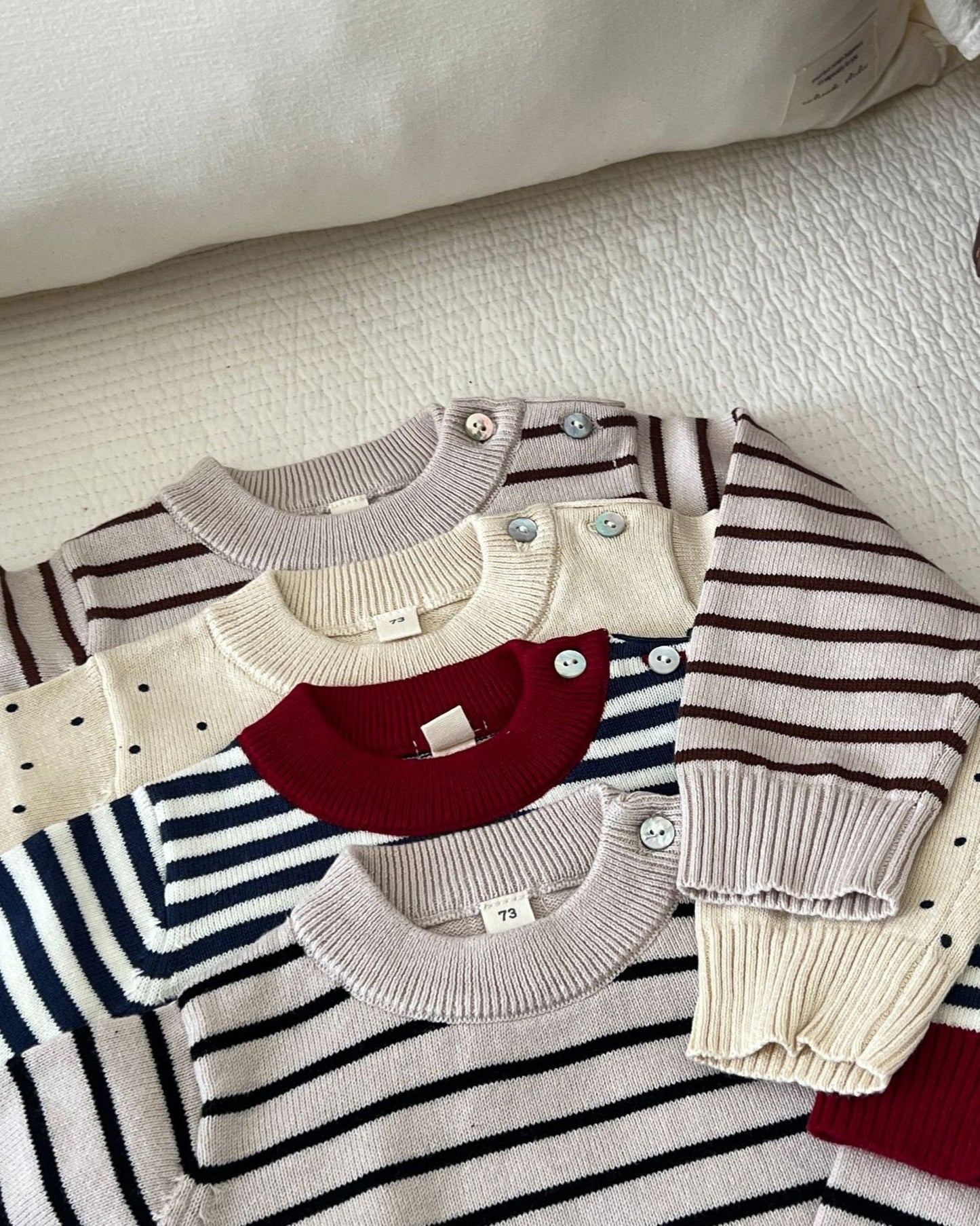 Casual Dot Striped Pattern Knitted Baby Sweater