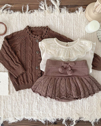 Solid Color Cable-Knit Buttoned Baby Sweater Cardigan