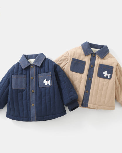Warm Fleece Denim Pocket Baby Jacket