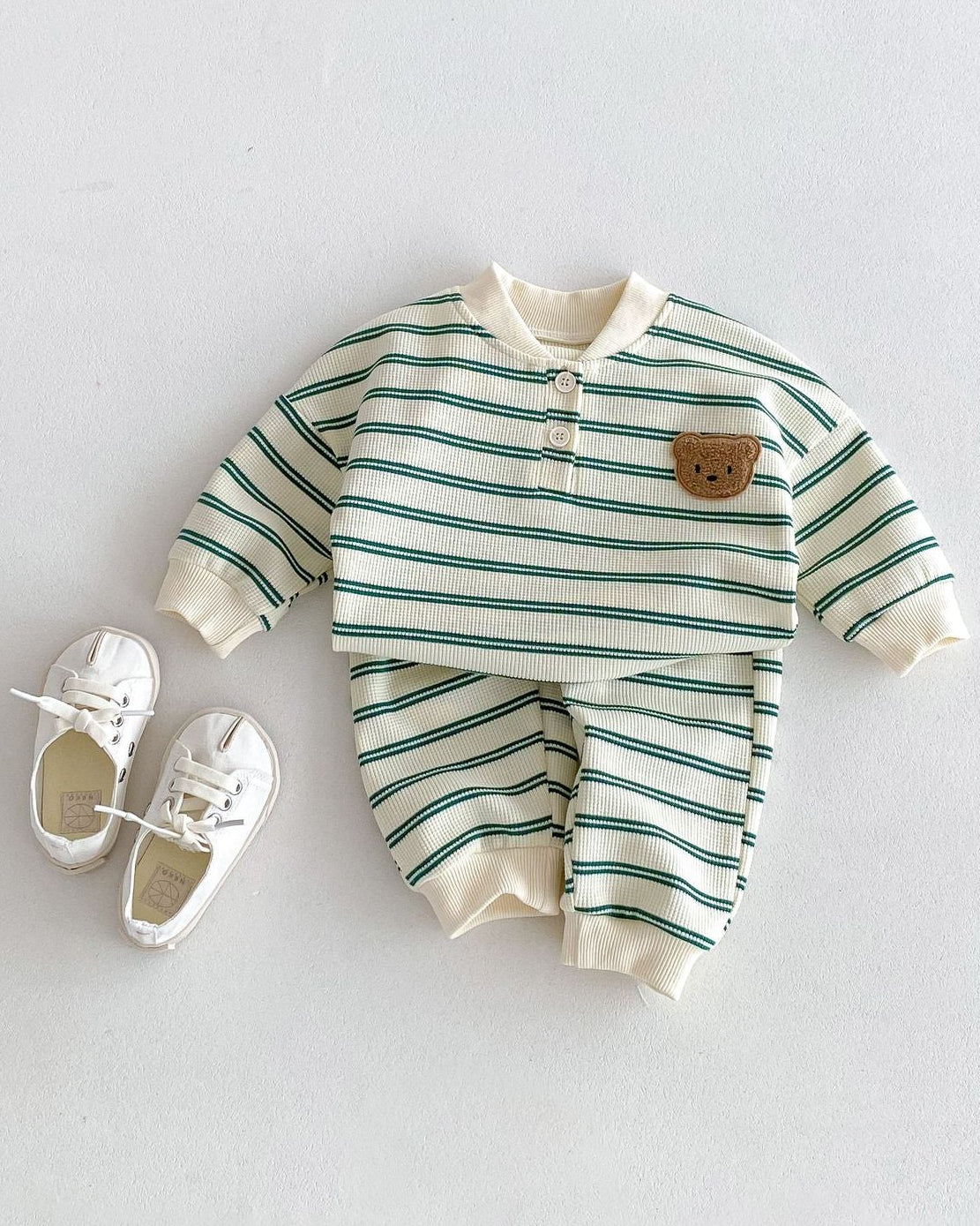 Casual Striped Bear Baby Hoodie Pants 2pcs Set