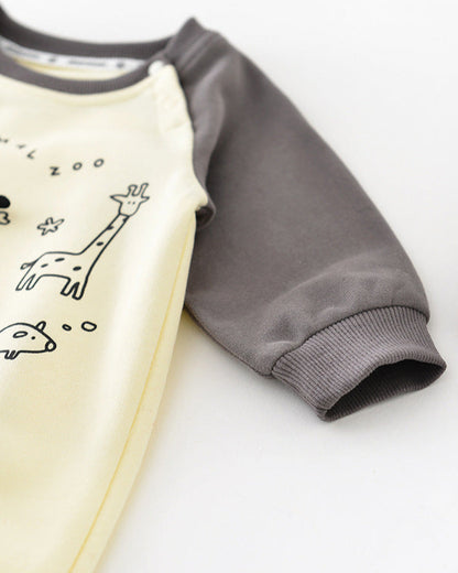 Zoo Pattern Color Block Long Sleeve Baby Jumpsuits
