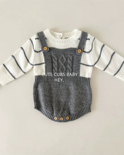 Fake Two Pieces Striped Knitted Baby Romper