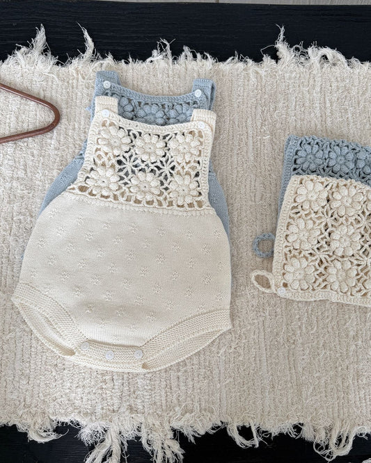 Knitted Crochet Floral Sleeveless Baby Girl Romper Hat
