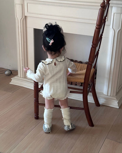 Sweet Ruffled Collar Solid Color Knitted Baby Romper
