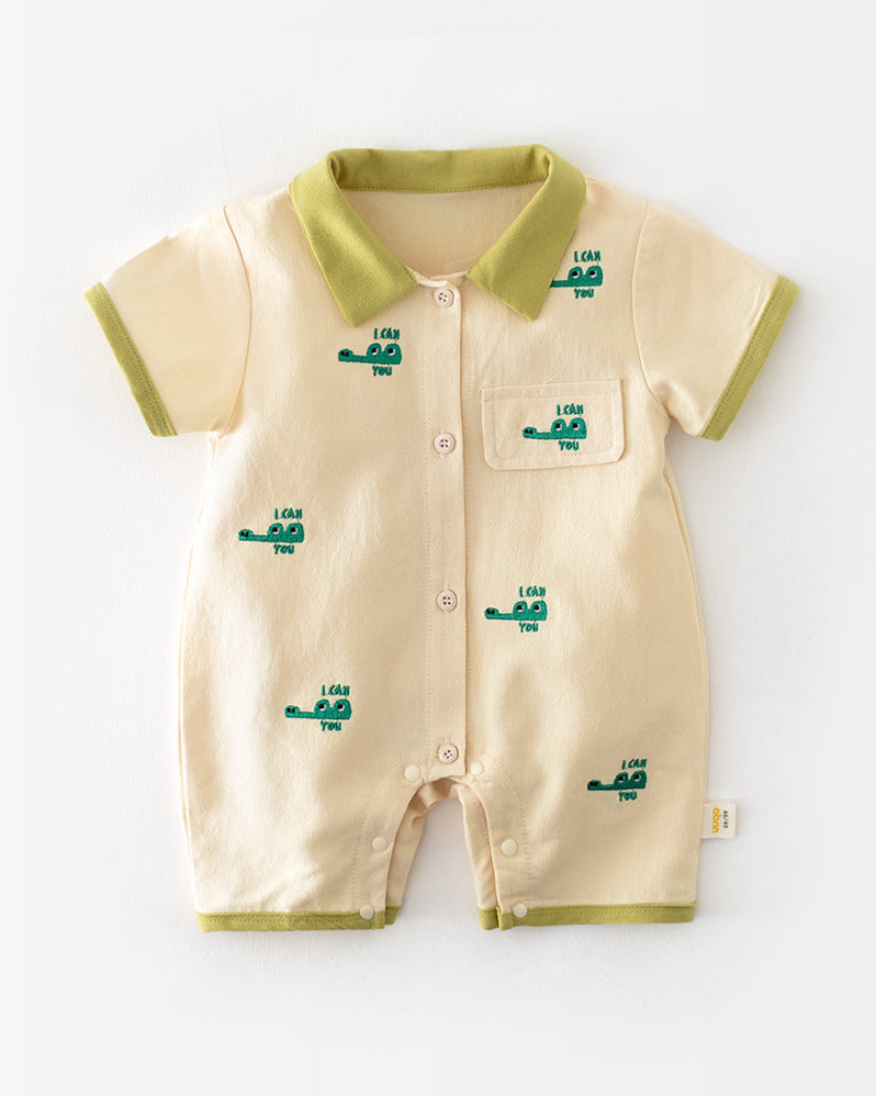 Crocodile Embroidered Short Sleeve Baby Jumpsuits