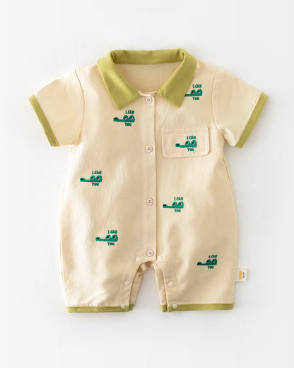 Crocodile Embroidered Short Sleeve Baby Jumpsuits