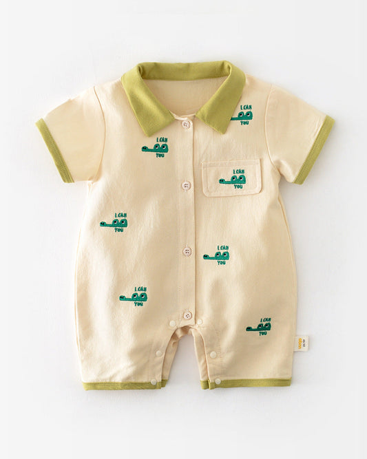 Crocodile Embroidered Short Sleeve Baby Jumpsuits