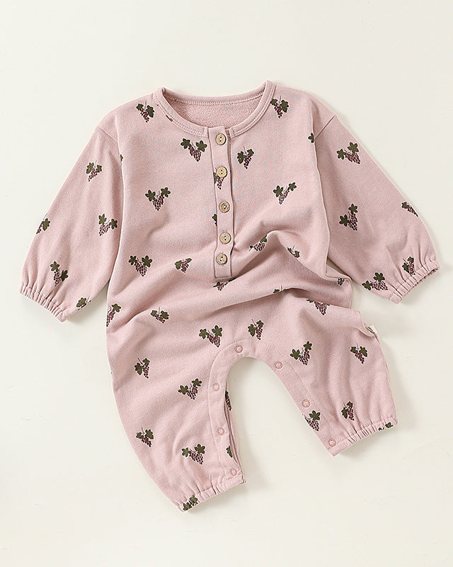 Fruit Printed Soft Cotton Long Sleeve Baby Jumpsuits