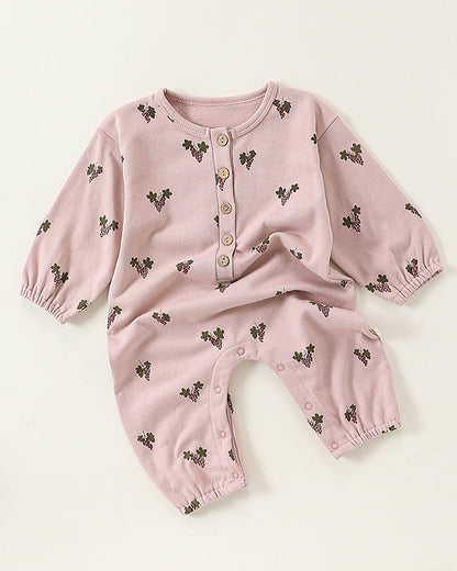 Fruit Printed Soft Cotton Long Sleeve Baby Jumpsuits
