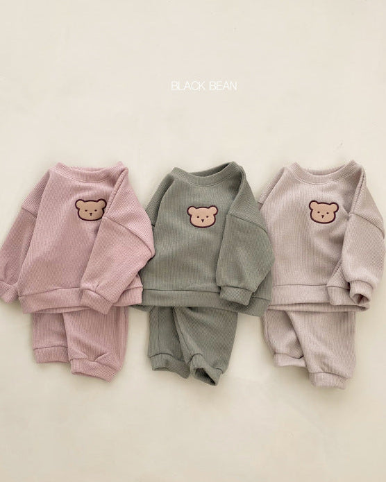 Solid Color Bear Baby Hoodie Pants 2pcs Set