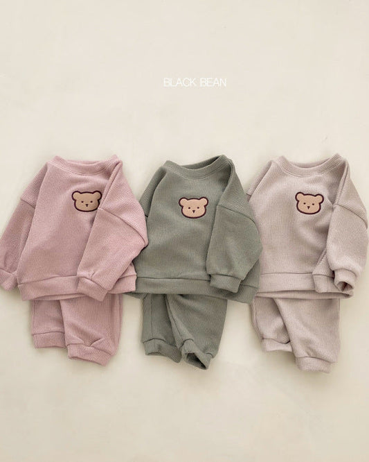 Solid Color Bear Baby Hoodie Pants 2pcs Set