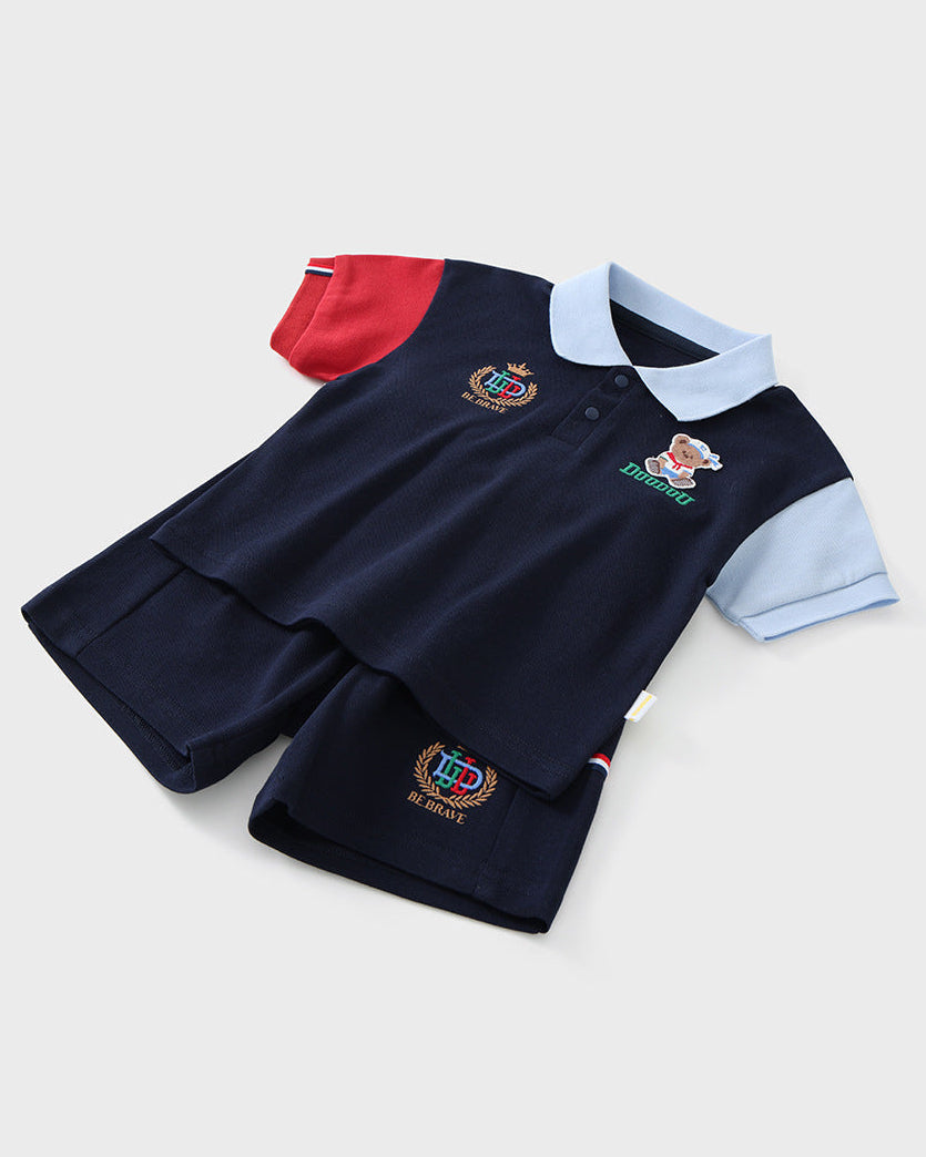 Bear Color Block Short Sleeve Baby 2pcs Set