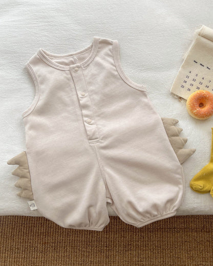 Solid Color Dinosaur Decor Sleeveless Baby Jumpsuits
