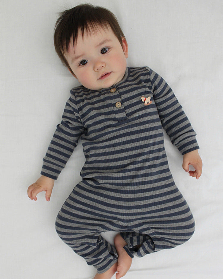 Modal Cotton Striped Long Sleeve Baby Jumpsuits Romper Pants