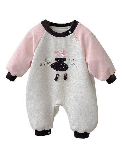 Sweet Dress Pattern Color Block Long Sleeve Baby Jumpsuits