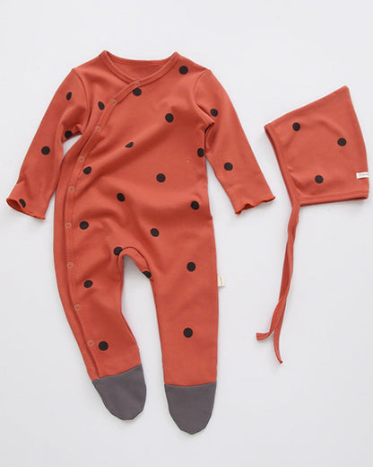 Moon Dot Cotton Foot-covering Baby Jumpsuits with Hat
