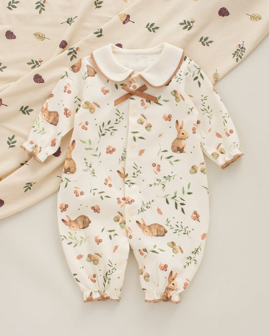 Sweet Collar Rabbit Pattern Soft Cotton Baby Jumpsuits