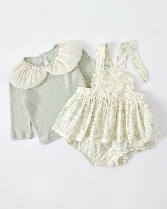 2pcs Baby Long Sleeve Shirt&Floral Romper Set
