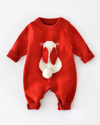 Rabbit Ear Shaped Knitted Baby Jumpsuits