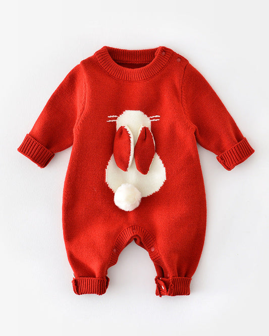 Rabbit Ear Shaped Knitted Baby Jumpsuits