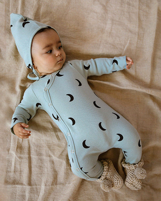 Moon Dot Cotton Foot-covering Baby Jumpsuits with Hat