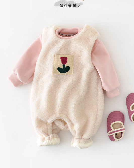 Warm Fleece Tulip Pattern Baby Jumpsuits Sweatshirt