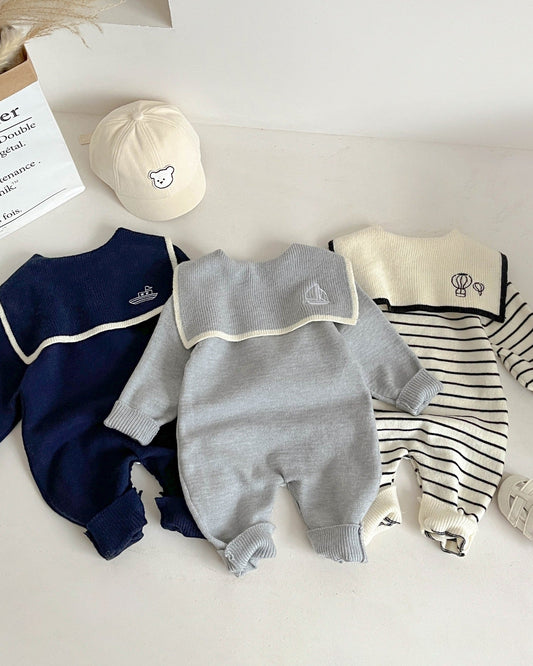 Casual Knitted Square Collar Baby Jumpsuits