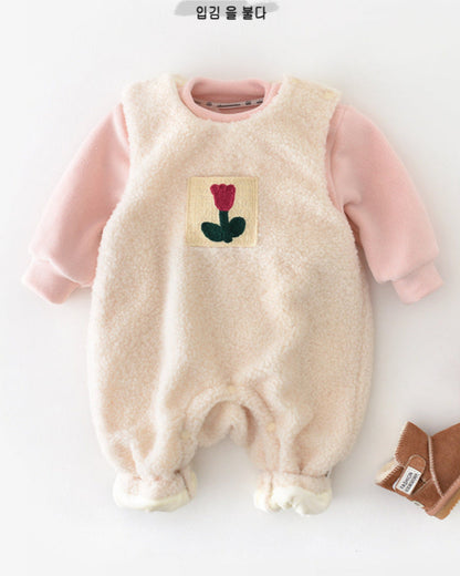 Warm Fleece Tulip Pattern Baby Jumpsuits Sweatshirt