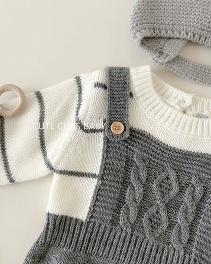 Fake Two Pieces Striped Knitted Baby Romper