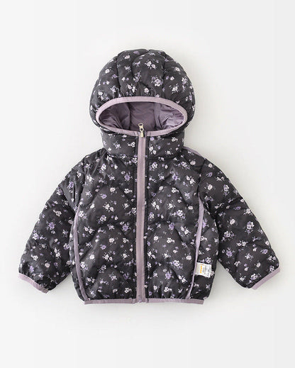 プリント柄の暖かいベビーフード付きパファージャケット