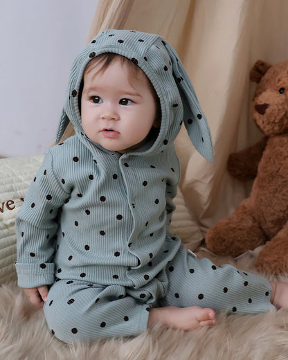 Cotton Polka Dot Ear Hooded Baby Jumpsuits