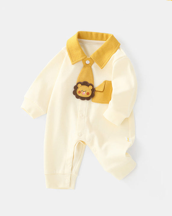 Lion Pattern Tie Baby Long Sleeve Jumpsuits