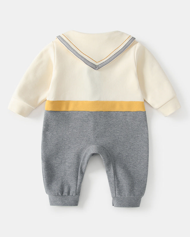 Tie Decor Navy Collar Baby Long Sleeve Jumpsuits