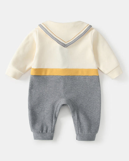 Tie Decor Navy Collar Baby Long Sleeve Jumpsuits