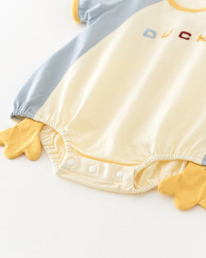 Duck Pattern Color Block Short Sleeve Baby Romper