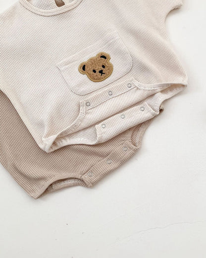Waffled Bear Pocket Design Baby Romper