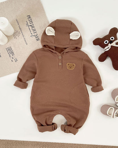 Bear Head Hooded Long Sleeve Baby Jumpsuits